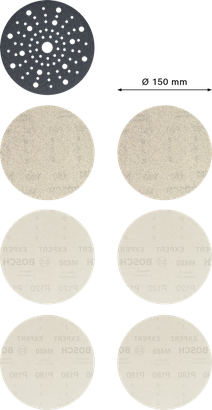 Bosch EXPERT M480 7-teiliges 150-mm-Schleifscheiben-Set.