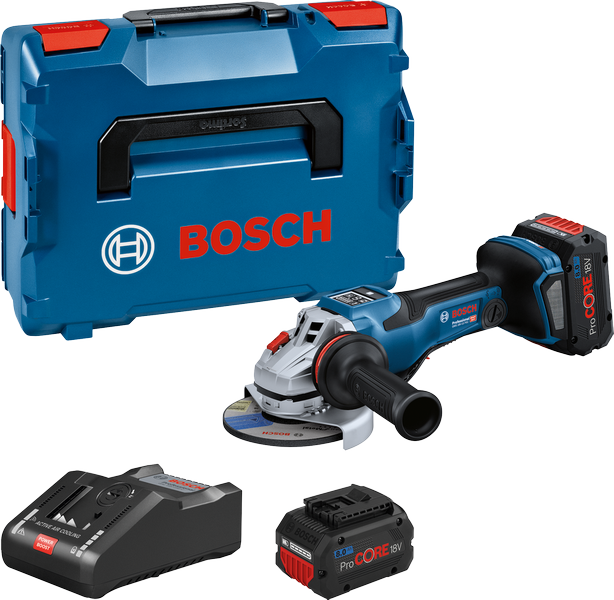 Bosch GWS 18V-15 PSC Akku-Winkelschleifer-Set.