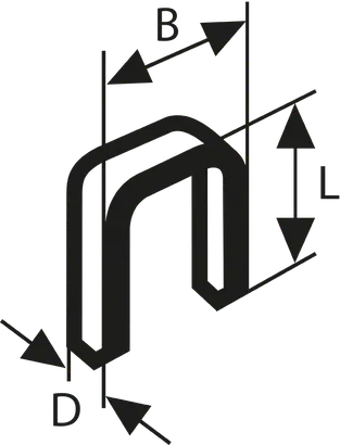 Bosch PTA 6301 Heftklammer, U-förmig mit beschrifteten Abmessungen.