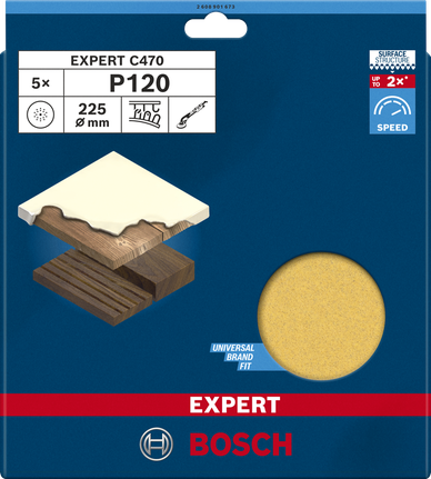 Bosch C470 225 mm P120 Schleifpapier 5er-Pack.