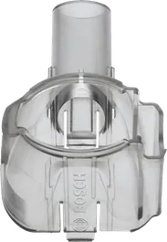 Bosch Staubsaugeradapter aus transparentem Kunststoff, 111 mm Länge.