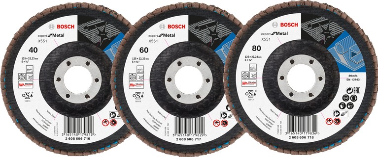 Bosch Fächerscheiben X551 Gemischte Körnung Satz abgewinkelte Fiber 125mm.
