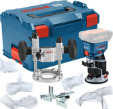 Bosch GKF 18V-8 Akku-Oberfräsen-Set mit Zubehör.