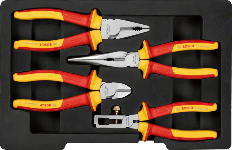 Bosch VDE-Zangensatz 4-tlg., isolierte Griffe für mehr Sicherheit.