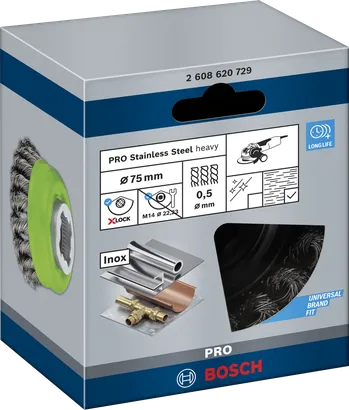 Bosch PRO X-Lock 75×0,5 mm Edelstahl-Topfbürste.