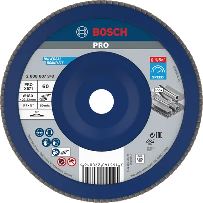 Bosch PRO X571 Fächerscheibe 180 mm G60 zum Metallschleifen.