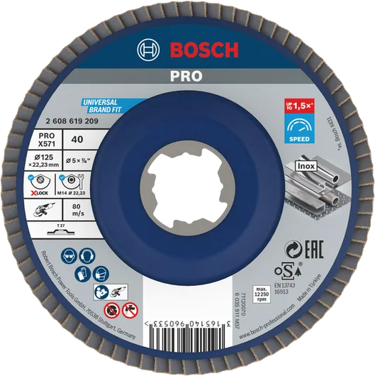 Bosch PRO X571 Fächerscheibe 125 mm G40 X-Lock für Inox.