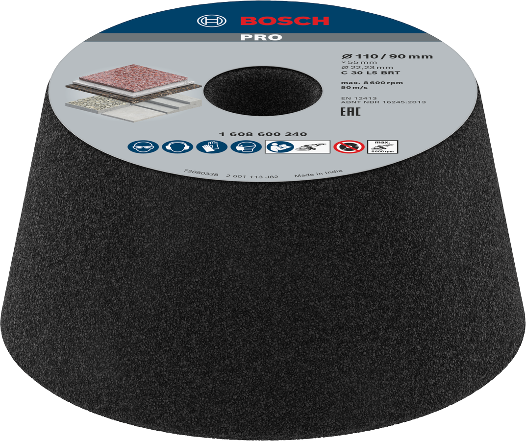 Bosch PRO Stone Kegeltopfscheibe, Körnung 30 zum Steinschleifen.