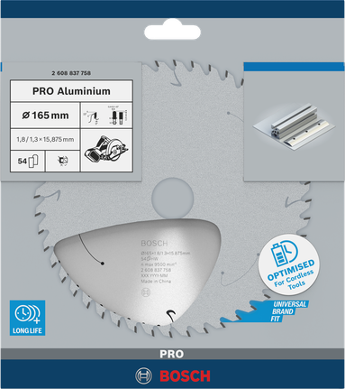 Bosch PRO Aluminium-Kreissägeblatt 165×1,8×15,875 mm.