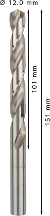 Bosch PRO Metal HSS-G 12 mm Spiralbohrer, 151 mm Länge.