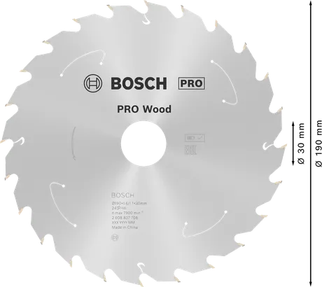 Bosch PRO Wood Kreissägeblatt, 190 mm T24.