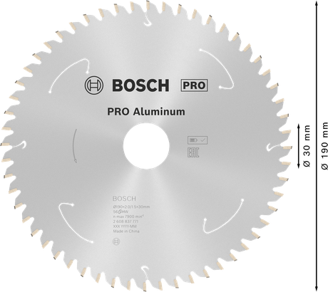 Bosch PRO Aluminium-Kreissägeblatt, 190 mm Durchmesser.