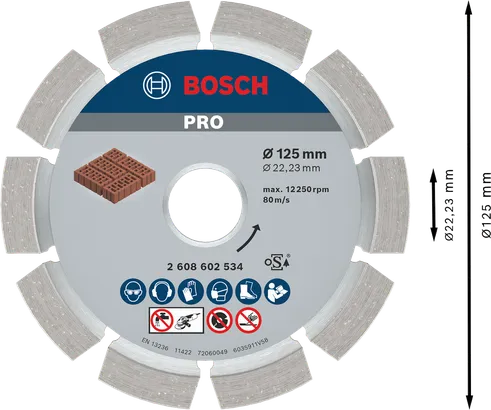 Bosch PRO Mörtel-Diamantscheibe 125 mm zum Schneiden von Ziegeln.