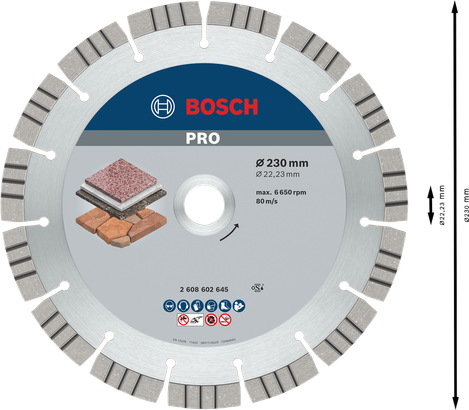 Bosch PRO Stone Diamantscheibe 230 mm zum Schneiden von Stein.