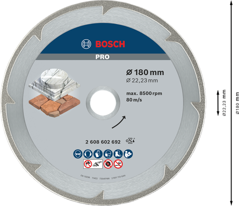 Bosch PRO Marble Diamantscheibe 180 mm zum Schneiden von Stein.