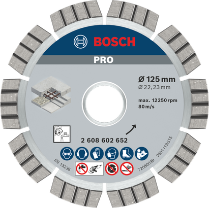 Bosch PRO Concrete Diamond Disc 125 mm zum Schneiden von Beton.