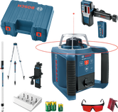 Bosch GRL 300 HV Laser-Nivelliergerät mit Stativ und Zubehör.