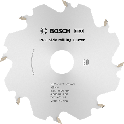 Bosch PRO Scheibenfräser, 105 mm 8-Zahn-Sägeblatt.