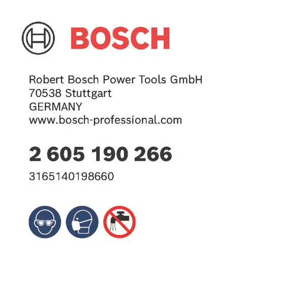 Bosch logo, Postal address, Electronic address, Safety icons