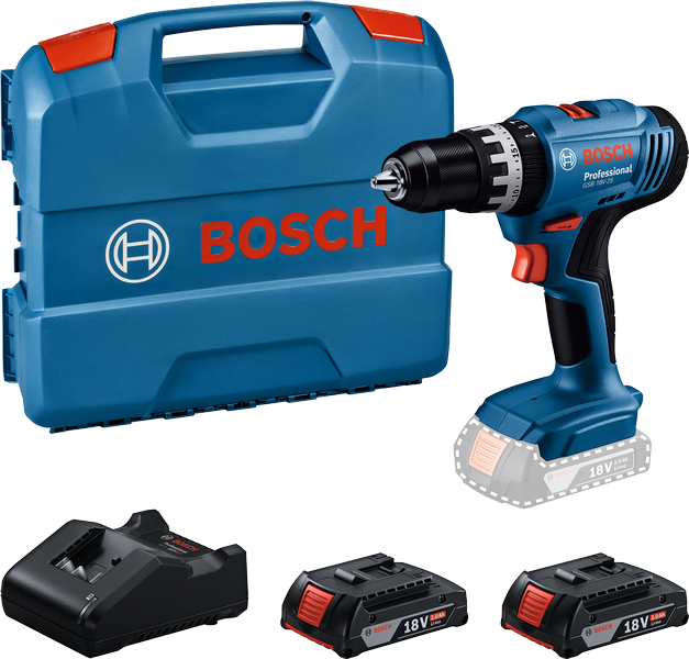 Bosch GSB 18V-25 Akku-Bohrschrauber-Set mit Koffer und Akkus.