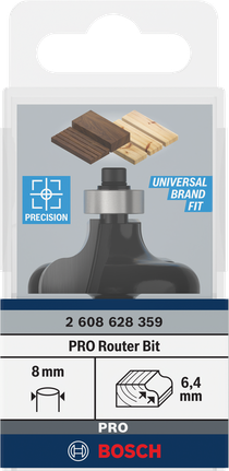 Bosch PRO Fräser mit Hohlkehlenschaft, 8 mm Schaft, 6,4 mm Radius.