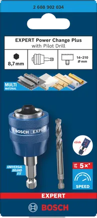 Bosch EXPERT Power Change Plus Aufnahme mit 8,7 mm Zentrierbohrer.