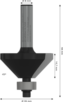 Bosch PRO Fräser Fase 45°, 8 mm Schaft.