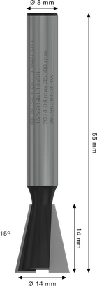 Bosch PRO Schwalbenschwanzfräser 15° für Oberfräsen, 8 mm Schaft.