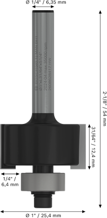 Bosch PRO Oberfräsenfräser mit 1/4-Zoll-Schaft, 1 Zoll Durchmesser.