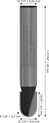 Bosch PRO Fräser-Kernbox R 1/8″, Schaft 1/4″.