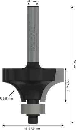 Bosch PRO Fräser-Abrundfräser R 9,5 Schaft 6 mm.