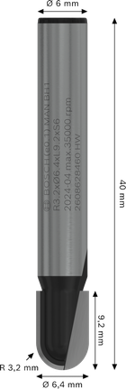 Bosch PRO Fräser-Kernbox. 6 mm Schaft, 3,2 mm Radius.