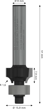 Bosch PRO Fräser-Abrundungsbit über 1,6 mm Radius.