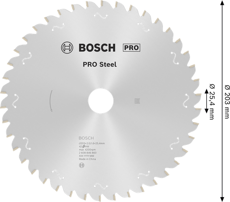 Bosch PRO Steel 203 mm Kreissägeblatt, 42 Zähne.