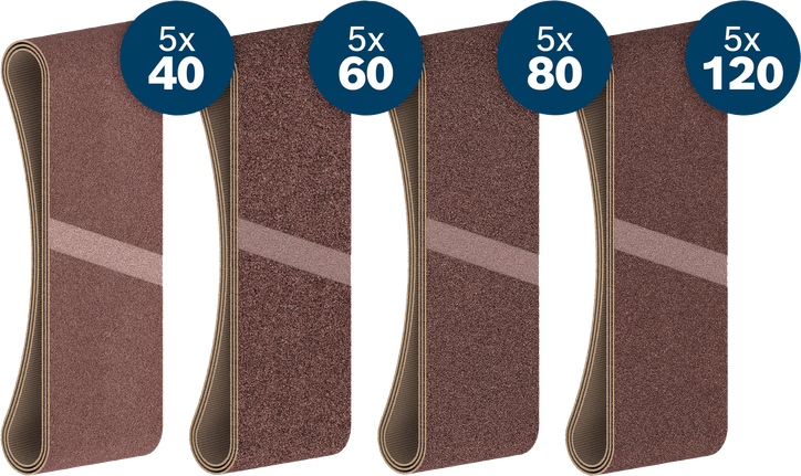 Bosch PRO X440 Schleifband-Set, verschiedene Körnungen.