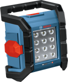 Akku-Baustellenleuchte GLI18V-1500 von Bosch mit LED-Panel.