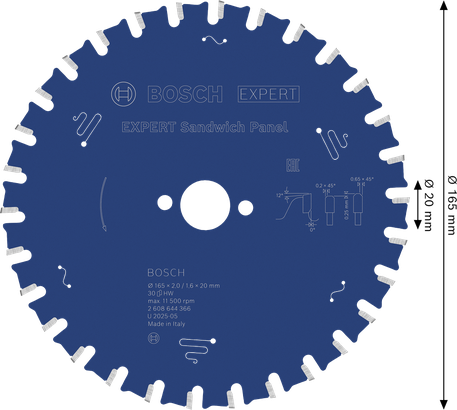 Bosch EXPERT Sandwichplatten-Kreissägeblatt, 165 mm.