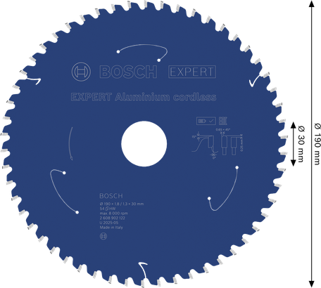 Bosch EXPERT Aluminium Akku-Kreissägeblatt, 54 Zähne.