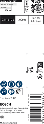 Bosch EXPERT Hardwood Fast T144DHM Stichsägeblatt 100 mm Hartmetall.