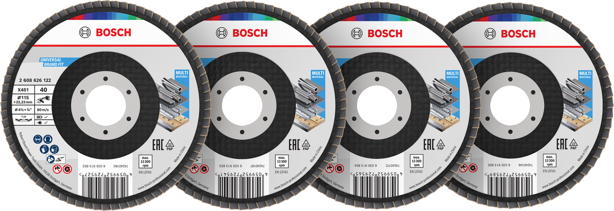 Bosch X451 Fächerscheibensatz 115 mm, verschiedene Körnungen.