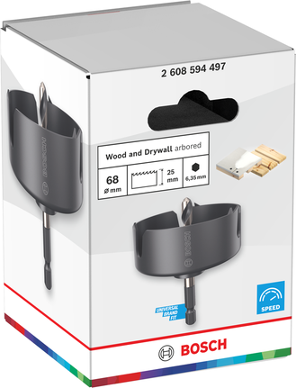 Bosch Lochsäge mit Dorn für Holz und Trockenbau, 68 mm.