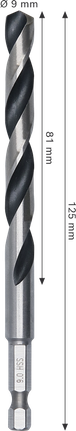 Bosch Metall-HSS-Spiralbohrer, 9 mm, HEX, 1/4-Zoll-Schaft.