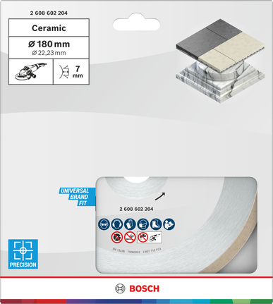 Bosch Keramiktrennscheibe 180 mm für präzise Fliesenarbeiten.
