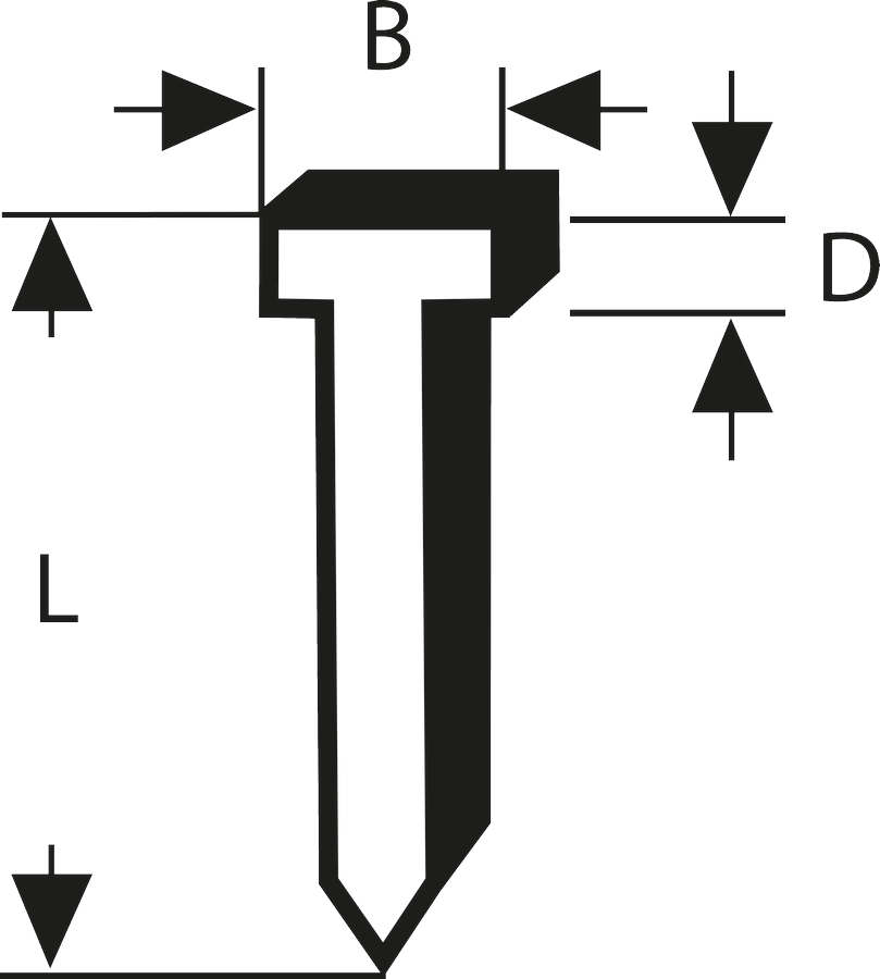 Schematische Darstellung des Bosch Nail Typ 48 mit beschrifteten Maßen.