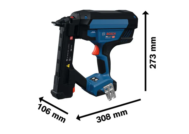 Bosch GTH18V-38-2M Akku-Schmalrückenhefter mit Abmessungen.
