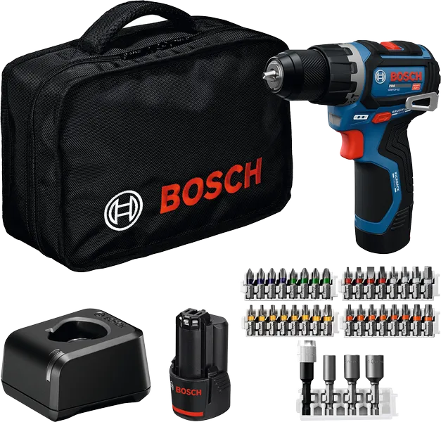 Bosch GSB 12V-32 Akku-Bohrschrauber-Set mit Zubehör.