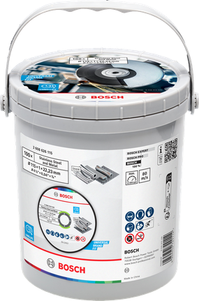 Bosch Edelstahl- und Metalltrennscheibe 115 mm, 100er-Packung.