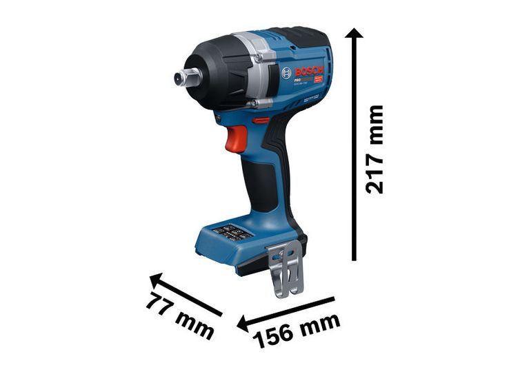 Bosch GDS18V-750 Akku-Schlagschrauber mit Abmessungen.
