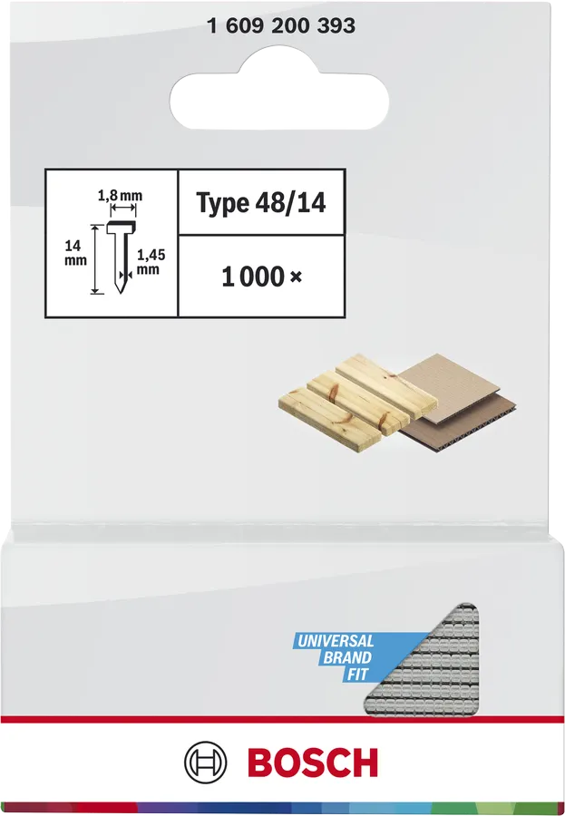 Bosch Nägel Typ 48/14 zur Befestigung von Holz oder Platten.