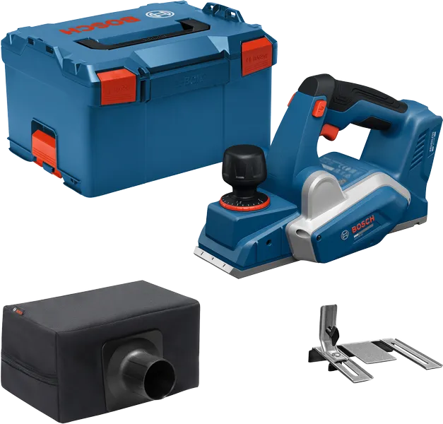 Bosch GHO18V-20 Akku-Hobelmaschine mit Koffer und Zubehör.